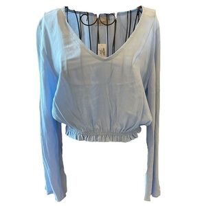 Lucy Love Enchanted Ice Blue Bell Sleeve Crop Top